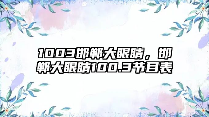 1003邯鄲大眼睛，邯鄲大眼睛100.3節目表